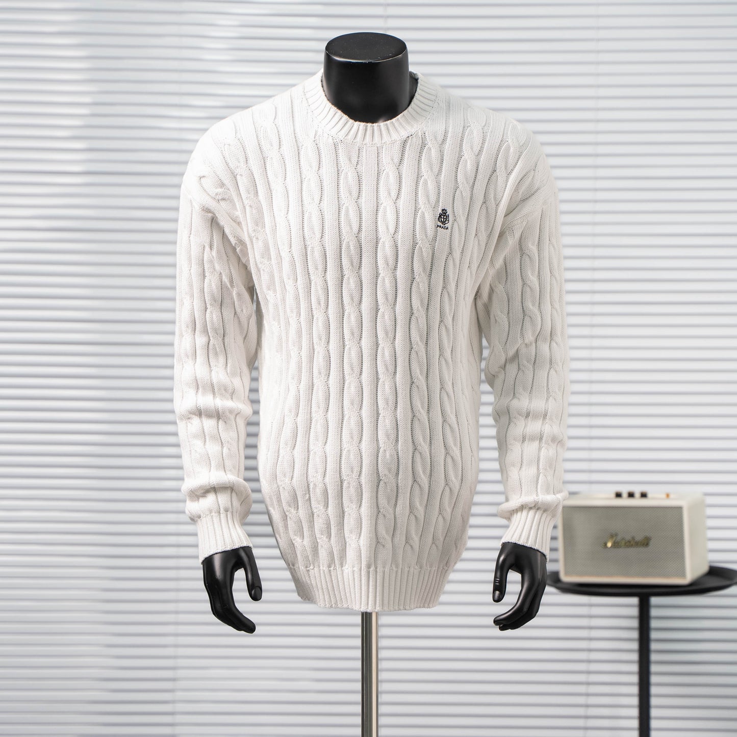 PRADA CABLE KNIT LOGO CREW NECK SWEATER– 1:1 HIGH END