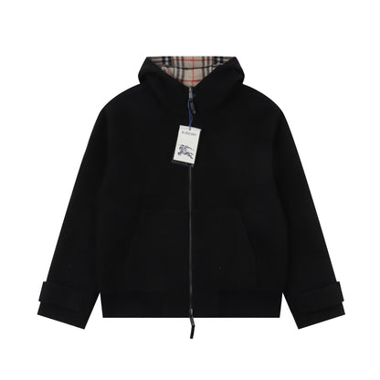 BURBERRY WOOL & LEATHER HOODIE JACKET - SUPER CLONE