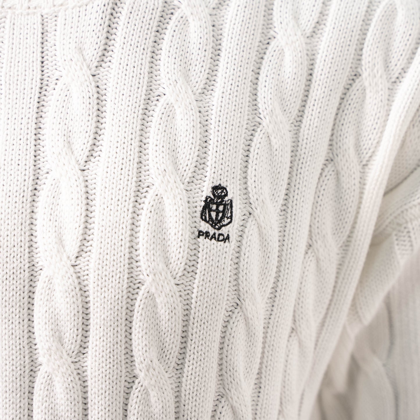 PRADA CABLE KNIT LOGO CREW NECK SWEATER– 1:1 HIGH END