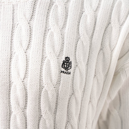 PRADA CABLE KNIT LOGO CREW NECK SWEATER– 1:1 HIGH END