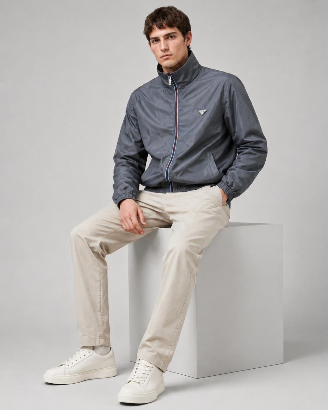 PRADA CONTRAST PIPING STAND COLLAR ZIPPER JACKET– 1:1 HIGH END