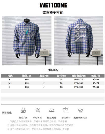 WE11DONE CLASSIC LOGO PLAID BUTTON-UP BLUE SHIRT – 1:1 HIGH END