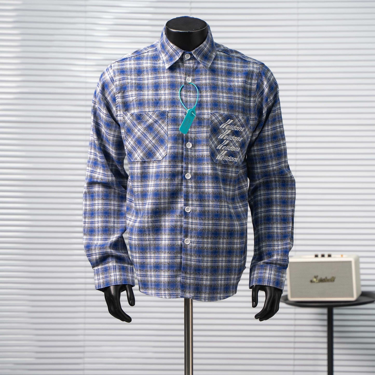WE11DONE CLASSIC LOGO PLAID BUTTON-UP BLUE SHIRT – 1:1 HIGH END