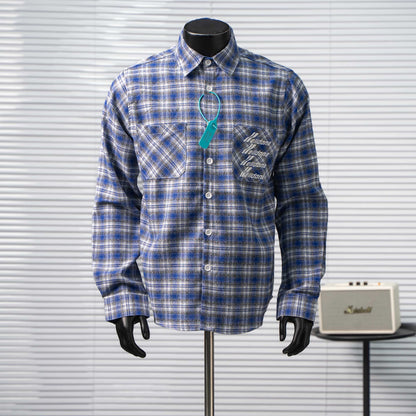 WE11DONE CLASSIC LOGO PLAID BUTTON-UP BLUE SHIRT – 1:1 HIGH END