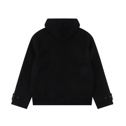 BURBERRY WOOL & LEATHER HOODIE JACKET - SUPER CLONE
