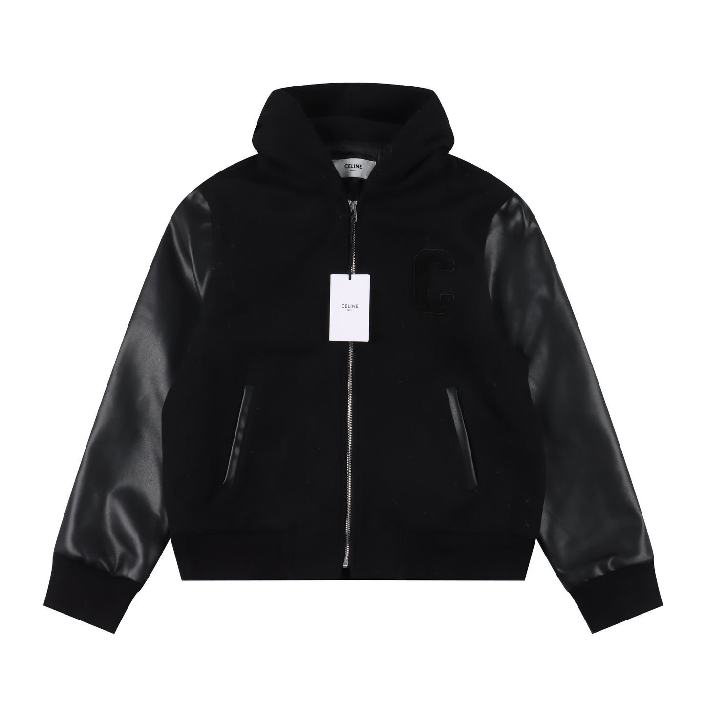 CELINE WOOL & LEATHER HOODIE JACKET - SUPER CLONE