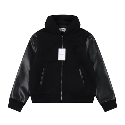 CELINE WOOL & LEATHER HOODIE JACKET - SUPER CLONE
