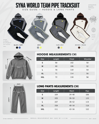 SYNA WORLD-STYLE TEAM PIPE TRACKSUIT – HOODIE & LONG PANTS – 4 COLORS – HIGH QUALITY 1:1