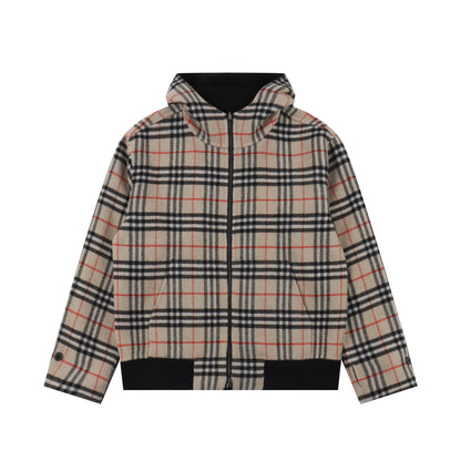 BURBERRY WOOL & LEATHER HOODIE JACKET - SUPER CLONE