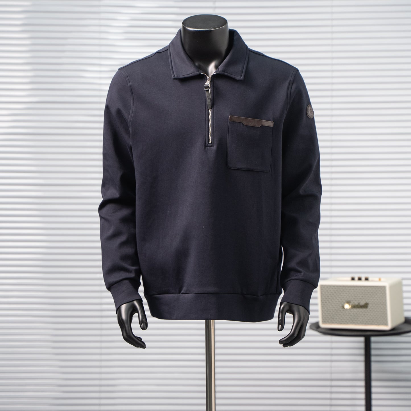 MONCLER LEATHER LOGO HALF-ZIP SWEATSHIRT– 1:1 HIGH END