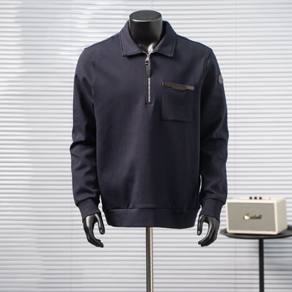 MONCLER LEATHER LOGO HALF-ZIP SWEATSHIRT– 1:1 HIGH END