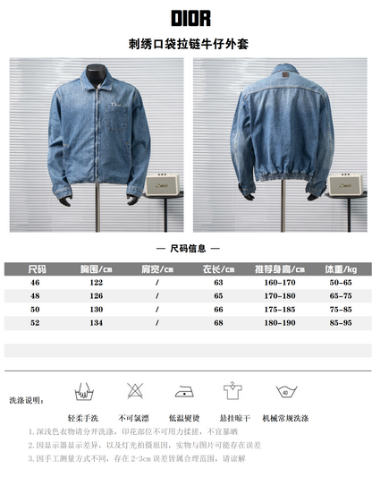 DIOR CD EMBROIDERED POCKET ZIPPER DENIM JACKET– 1:1 HIGH END
