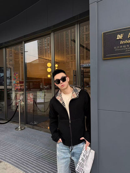 BURBERRY WOOL & LEATHER HOODIE JACKET - SUPER CLONE