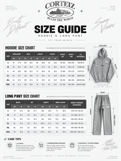 CORTEIZ-STYLE HOODIE & LONG PANTS SET – 5 COLORS – HIGH QUALITY 1:1