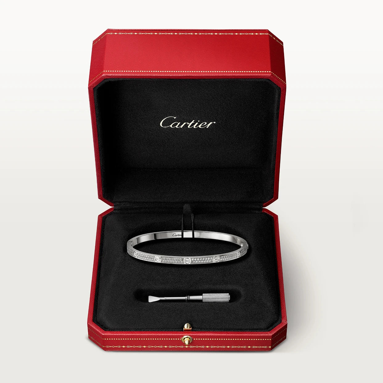 CARTIER LOVE ARMBAND SCHMAL - ICED OUT SILBER / WEIßGOLD  - UNISEX - FULLSET